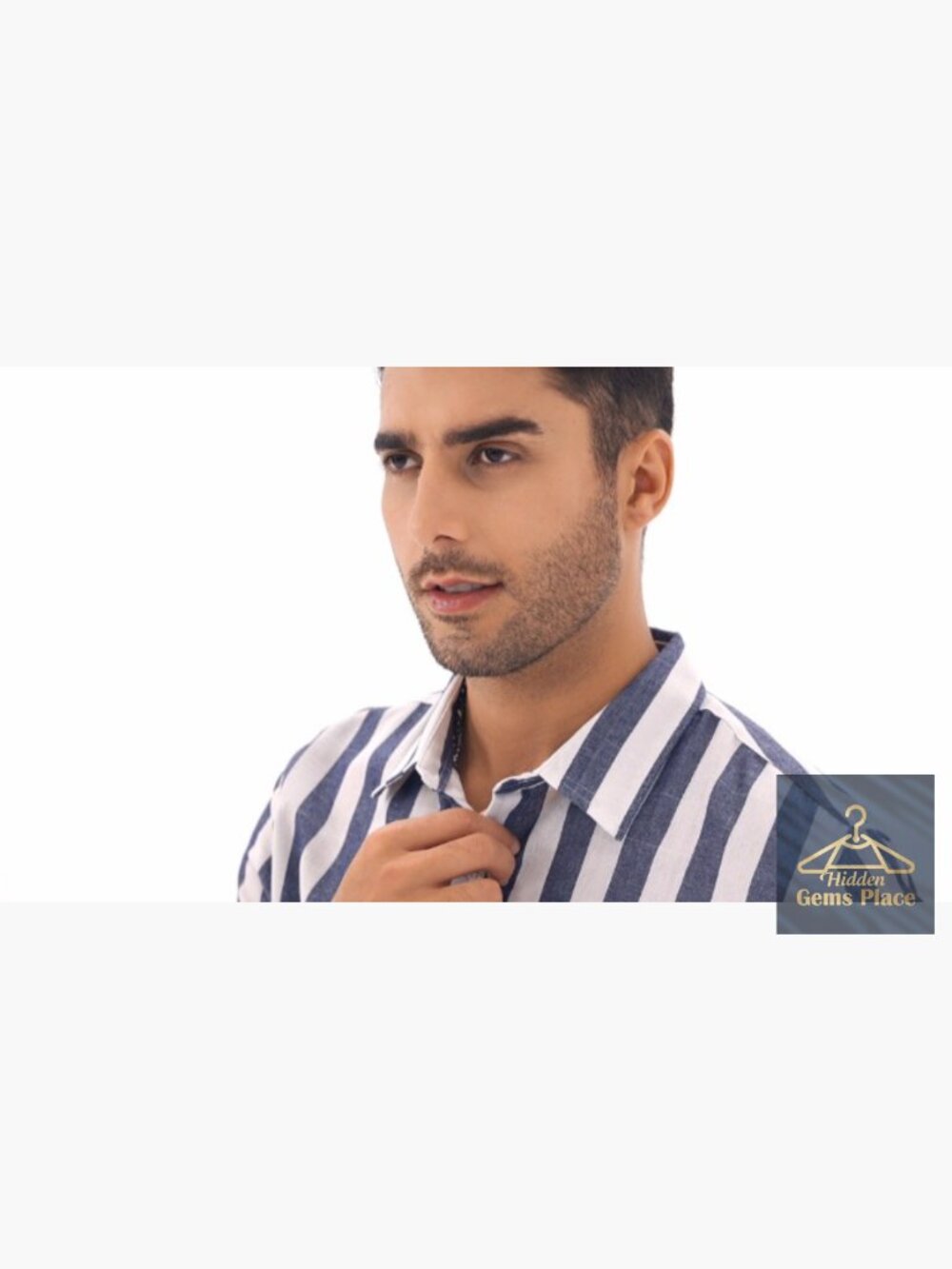 Cotton Button Down Dress Shirt Short Sleeve Casual Striped Beach shirt - Picture 7 of 7